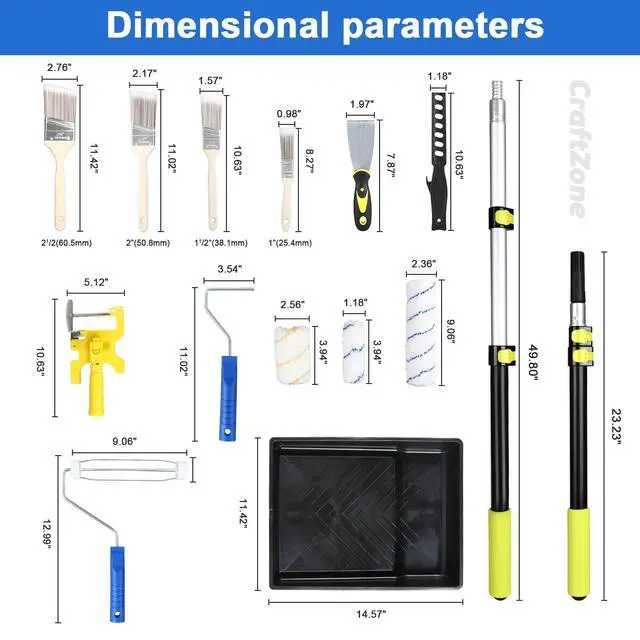 Alt view image 6 of 6 - 30PCS Paint Roller Kit with Extension Pole-2 to 4 FT,Wall Painting Supplies with Paint Edger Roller Brush 12",House Painting Set with Rainsuit & Drop Cloth for Home|Office|Shop Professional Painting
