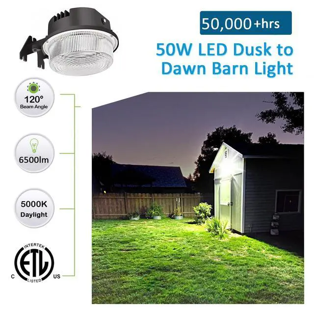 Alt view image 2 of 6 - LED Barn Light Outdoor 50W Dusk to Dawn Yard Light Aluminum 5000K | Area Light with Photocell Ultra Bright Daylight 7,500lm, 500W MH/HPS Replacement 100-277V IP65 Waterproof, ETL Listed