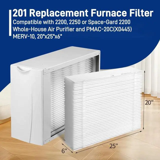 Alt view image 2 of 7 - 2-Pack 201 Replacement Furnace Filter Compatible with Aprilaire Space-Gard 2200,2250 Whole-House Air Purifier and X0445,MERV-10, 20x25x6 Air Filter
