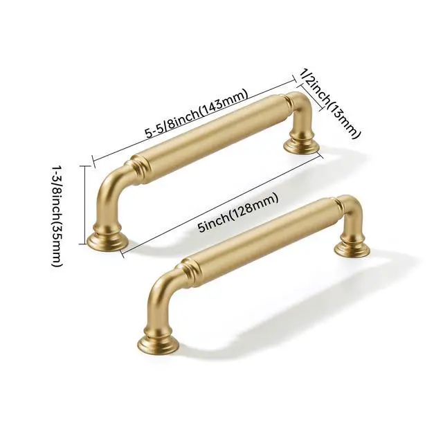 Alt view image 2 of 5 - 10 Pack 5 Inch Hole Center Brushed Gold Cabinet pulls Heavy-Duty Solid Matte Satin Gold Cabinet Handle Hardware Suitable for cabinets Dressers Kitchens and Bathroom cabinets