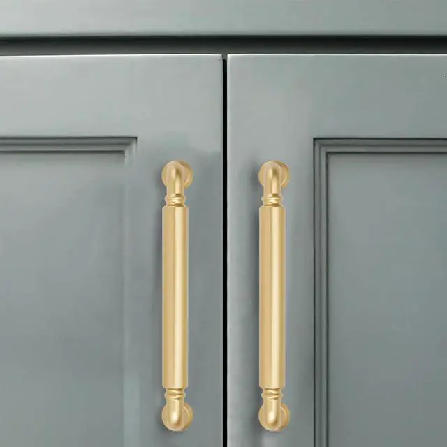 Alt view image 4 of 5 - 10 Pack 5 Inch Hole Center Brushed Gold Cabinet pulls Heavy-Duty Solid Matte Satin Gold Cabinet Handle Hardware Suitable for cabinets Dressers Kitchens and Bathroom cabinets