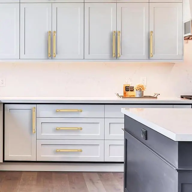 Alt view image 5 of 5 - 10 Pack 5 Inch Hole Center Brushed Gold Cabinet pulls Heavy-Duty Solid Matte Satin Gold Cabinet Handle Hardware Suitable for cabinets Dressers Kitchens and Bathroom cabinets