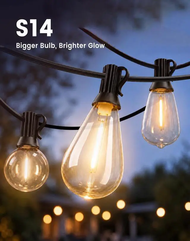 Alt view image 3 of 7 - Outdoor String Lights 110FT(100+10) Waterproof, 50 LED S14 Shatterproof Edison Bulbs, 2FT Spacing, Extension Cord, Connectable Plug in Hanging Patio Lights for Outside, Backyard, Warm White