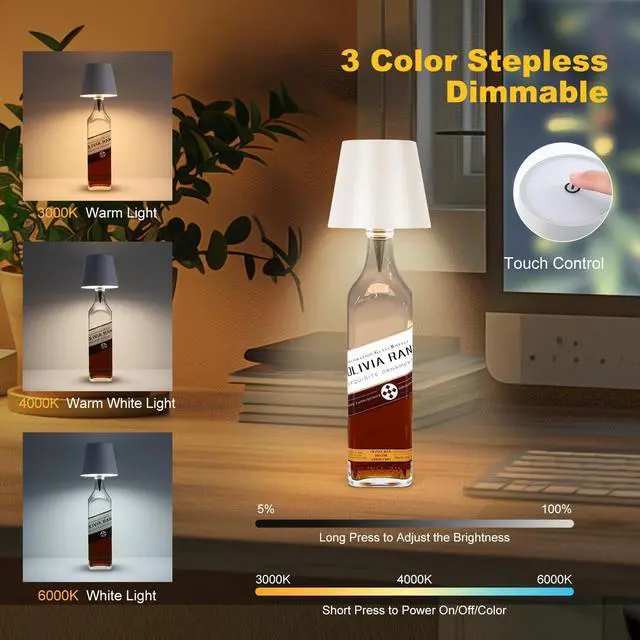 Alt view image 2 of 7 - Wireless Bottle Lamp,2026 New 3 Color Rechargeable Wine Bottle Lights for Bars Restaurants,Bedroom and Party Decor,LED Bottle Lights for Liquor & Wine Bottles (White, 1pc)