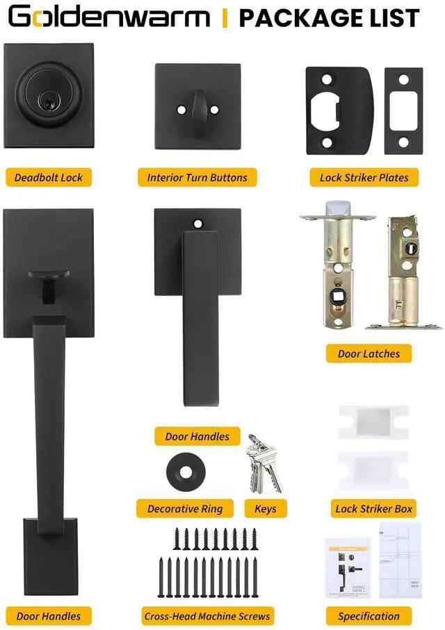 Alt view image 6 of 7 - Front Door Handle and Deadbolt Set, Black Front Door Lock Set with Reversible Handle Lever, Modern Front Door Hardware, Single Cylinder Front Door Entry Lock, Front Door Handles and Locks