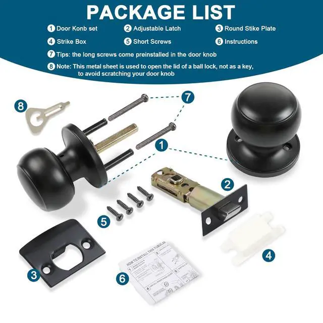 Alt view image 2 of 7 - Passage Door Knobs, 4 Pack Matte Black Door Knobs, for Hallway & Closet Non-Locking Interior Round Door Handles Keyless Reversible for Left Right Handed Doors