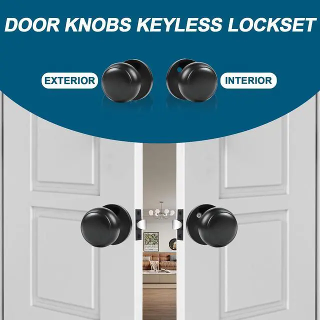 Alt view image 5 of 7 - Passage Door Knobs, 4 Pack Matte Black Door Knobs, for Hallway & Closet Non-Locking Interior Round Door Handles Keyless Reversible for Left Right Handed Doors