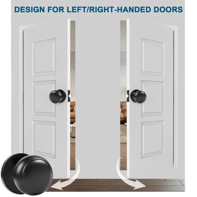 Alt view image 6 of 7 - Passage Door Knobs, 4 Pack Matte Black Door Knobs, for Hallway & Closet Non-Locking Interior Round Door Handles Keyless Reversible for Left Right Handed Doors