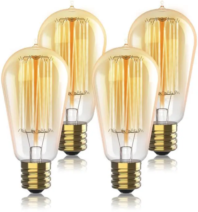 Main image of Vintage Incandescent Edison Light Bulbs 60W (4 Pack) for Outdoor and Indoor- E26/E27 Base 2100K Dimmable Decorative Antique Squirrel Filament Lightbulbs - ST58 Style Warm Light