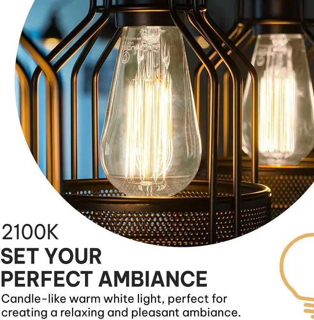 Alt view image 4 of 7 - Vintage Incandescent Edison Light Bulbs 60W (4 Pack) for Outdoor and Indoor- E26/E27 Base 2100K Dimmable Decorative Antique Squirrel Filament Lightbulbs - ST58 Style Warm Light