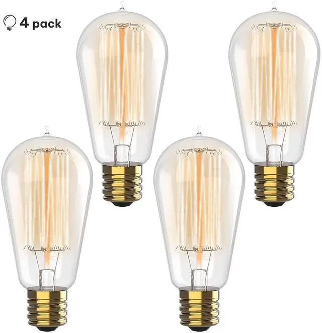 Alt view image 6 of 7 - Vintage Incandescent Edison Light Bulbs 60W (4 Pack) for Outdoor and Indoor- E26/E27 Base 2100K Dimmable Decorative Antique Squirrel Filament Lightbulbs - ST58 Style Warm Light