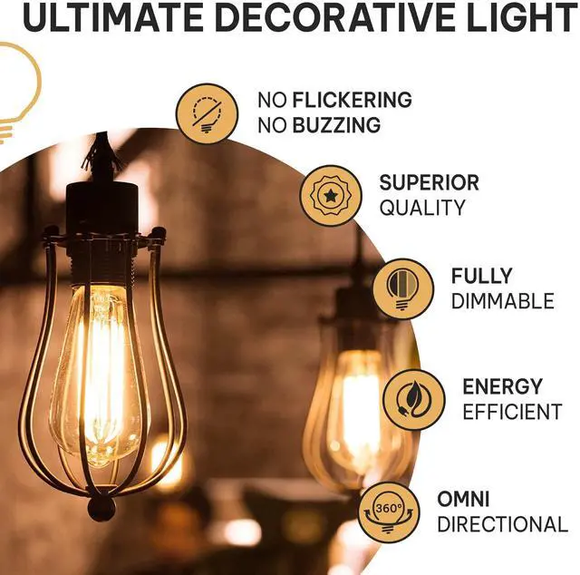 Alt view image 7 of 7 - Vintage Incandescent Edison Light Bulbs 60W (4 Pack) for Outdoor and Indoor- E26/E27 Base 2100K Dimmable Decorative Antique Squirrel Filament Lightbulbs - ST58 Style Warm Light
