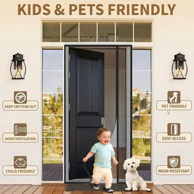 Alt view image 3 of 7 - Reversible Side Opening Magnetic Screen Door for Sliding & French Doors,Upgraded PETG Mesh Anti-Tearing, Heavy Duty & Strong Magnetic, Pet and Kid Friendly - Screen Door 74"x82"
