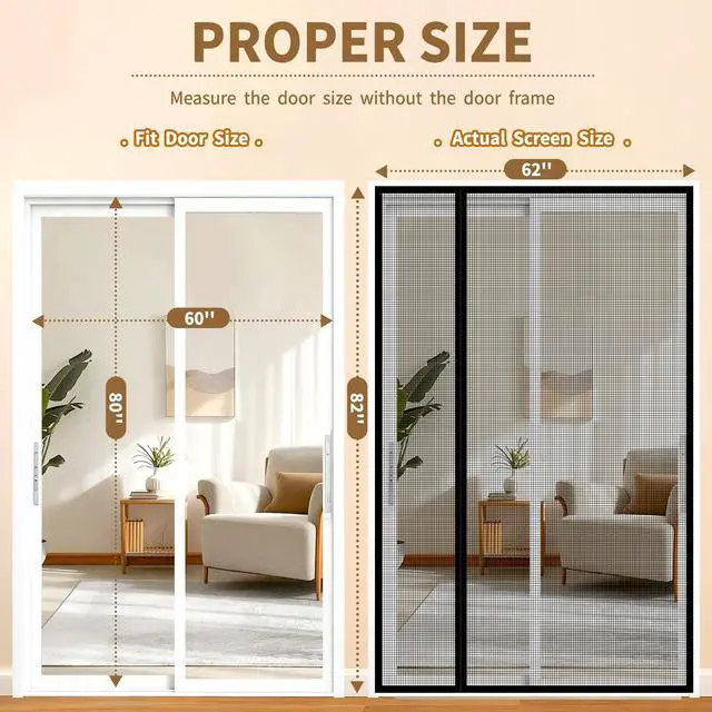 Alt view image 5 of 7 - Reversible Side Opening Magnetic Screen Door for Sliding & French Doors,Upgraded PETG Mesh Anti-Tearing, Heavy Duty & Strong Magnetic, Pet and Kid Friendly - Screen Door 74"x82"