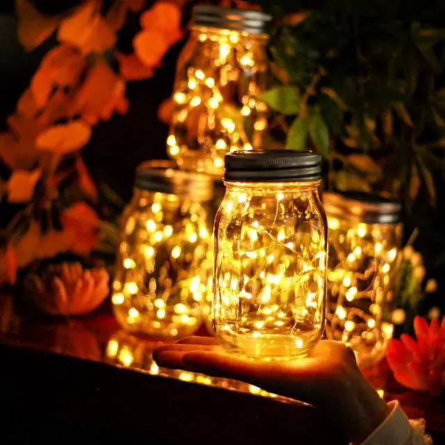 Alt view image 3 of 7 - Solar Mason Jar Lid Lights 12 Pack 30 LED Waterproof Outdoor Decor | 30 LED Copper Wire String Light, Outdoor Garden Yard Decor, Solar Powered Auto On/Off, Regular Jar Hangers & No Jars Included