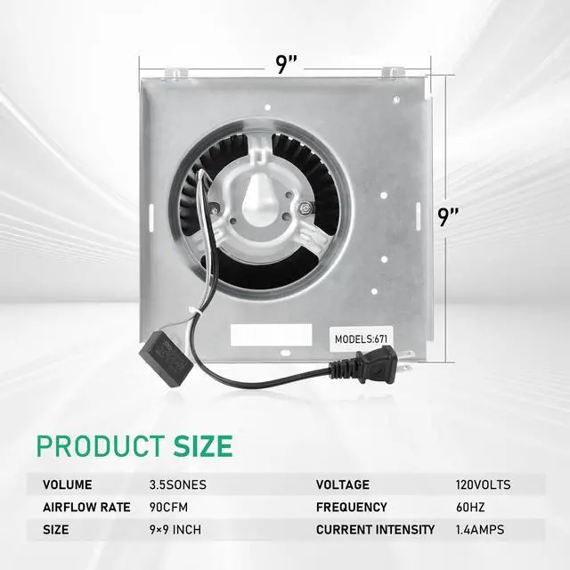 Alt view image 5 of 6 - Upgrade Model 671 Fan Compatible with Nutone 671rb, 672r, Compatible with Broan 750,751,752,N750,Compatible with 671, 671R, 671RB, 672, 672R, 672RB Unit, 3.5 Sones, 9"×9"