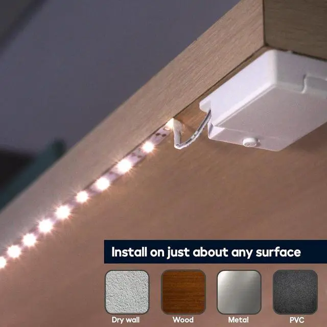 Alt view image 2 of 6 - Battery Powered LED Strip Lights, 3 Pack 40 Inch Battery Operated LED Strip Lights for Shelves and Under Cabinet Indoor Use, Cordless LED Light Strips Warm White 2700K