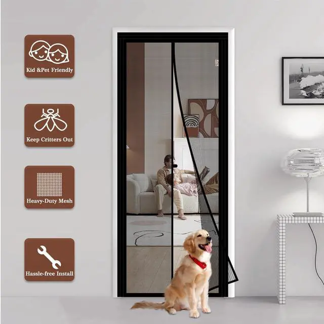 Alt view image 7 of 7 - Adjustable Magnetic Screen Door, Width 29"-33" Height 79"-81" | Reinforced Fiberglass Mesh, Full Frame Hook&Loop Strip, Hands-Free Entry, For Front, Back Patio Doors, Black
