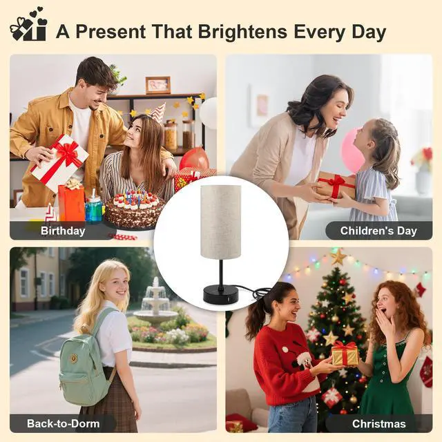 Alt view image 6 of 7 - Table Lamp, 3 CCT 3000K/4500K/6500K & RGB Color Changing, Stepless Dimmable Small Bedside Lamp for Reading, Ambience Nightstand Light for Home Decor Party, Beige Shade