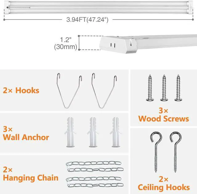 Alt view image 4 of 7 - 4FT Linkable LED Shop Light for Garages, 42W 4800LM 5000K Daylight Led Shop Lights, Ceiling Light with Pull Chain (ON/Off), Linear Worklight Fixture with Plug, 2 Pack