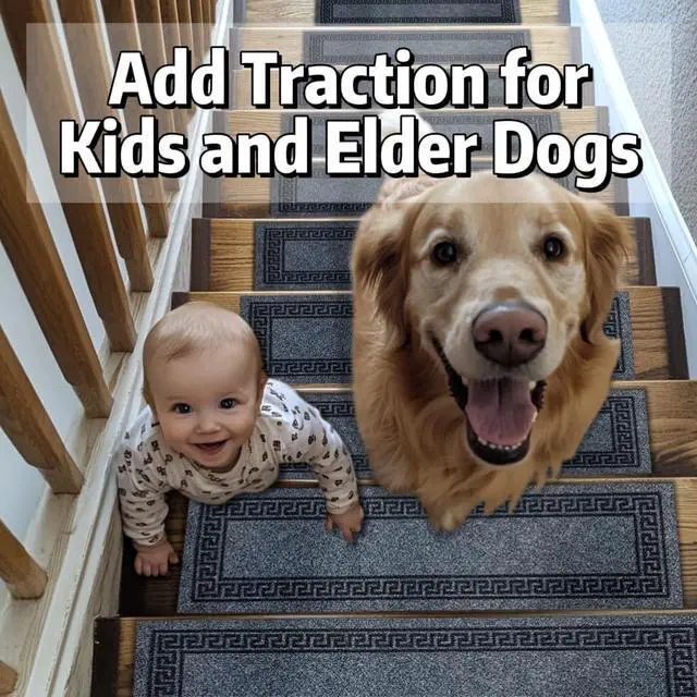 Alt view image 3 of 7 - 6pcs 8.5" x 30" Stair Treads for Dogs on Wooden Steps, Gray. | Outdoor Non Slip, Heat Insulation, Rubber, Runner Rug, Staircase Mat