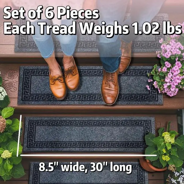 Alt view image 5 of 7 - 6pcs 8.5" x 30" Stair Treads for Dogs on Wooden Steps, Gray. | Outdoor Non Slip, Heat Insulation, Rubber, Runner Rug, Staircase Mat