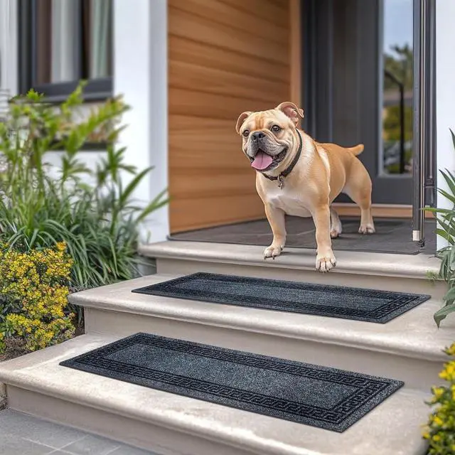 Alt view image 7 of 7 - 6pcs 8.5" x 30" Stair Treads for Dogs on Wooden Steps, Gray. | Outdoor Non Slip, Heat Insulation, Rubber, Runner Rug, Staircase Mat