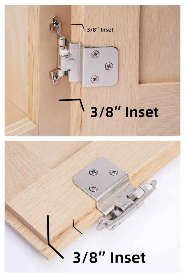 Alt view image 2 of 7 - 3/8" Inset Cabinet Hinges Brushed Nickel (25 Pair -50 Pcs) Offset Self Closing Cabinet Hinges for Kitchen Cabinets Satin Nickel w/Silicon Bumpers & Upgraded Screws