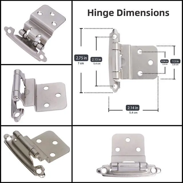 Alt view image 4 of 7 - 3/8" Inset Cabinet Hinges Brushed Nickel (25 Pair -50 Pcs) Offset Self Closing Cabinet Hinges for Kitchen Cabinets Satin Nickel w/Silicon Bumpers & Upgraded Screws