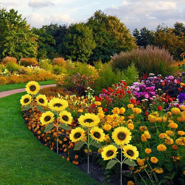Alt view image 7 of 7 - Solar Sunflower Lights Flowers Outdoor Waterproof for Yard Garden Cemetery | 800mA Real Looking Stake Flower Bed Pathway Patio Porch Fall Decors