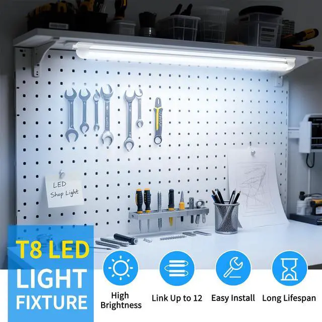 Alt view image 3 of 7 - CNSUNWAY LED Shop Light 2FT, 22W 3300LM 6500K, V-Shape T8 LED Tube Lights | Ceiling and Utility Shop Lights, Linkable Light Fixture for Workshop, Garage, Workbench, Warehouse, ETL Listed (2 Pack)