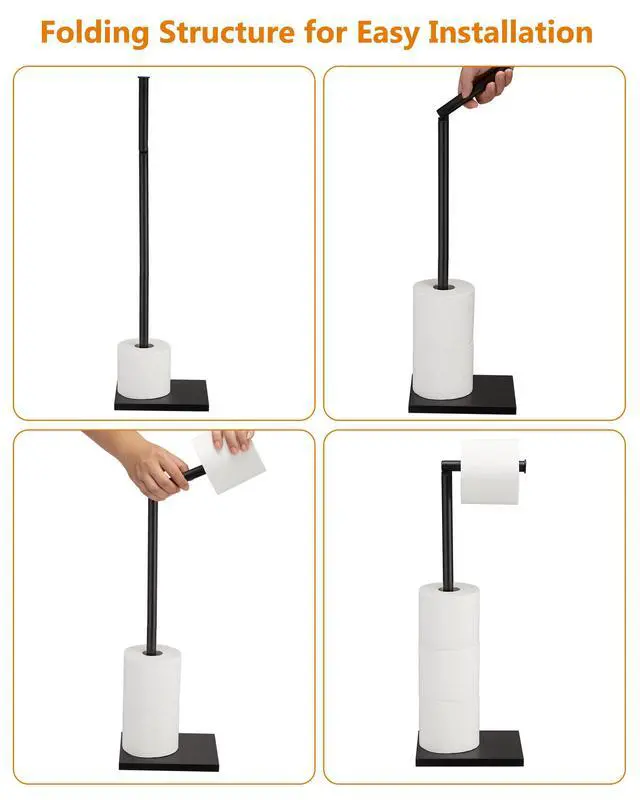 Alt view image 4 of 7 - Free Standing Bathroom Toilet Paper Holder Stand with Reserve, Stainless Steel Pedestal Tissue Roll Holder, Black