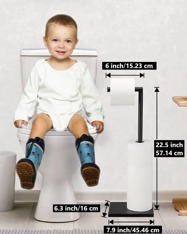 Alt view image 6 of 7 - Free Standing Bathroom Toilet Paper Holder Stand with Reserve, Stainless Steel Pedestal Tissue Roll Holder, Black