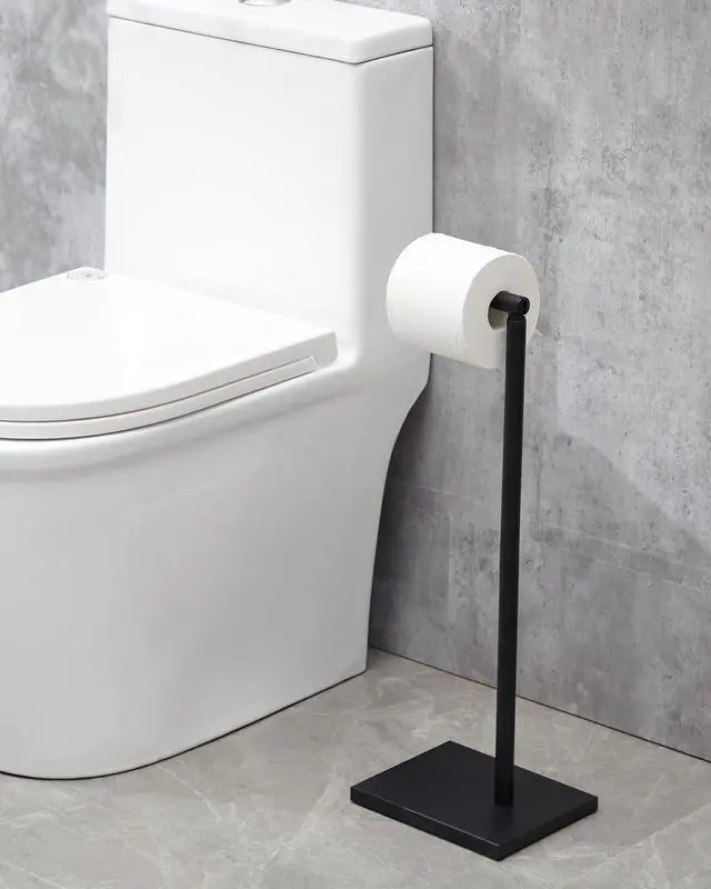 Alt view image 7 of 7 - Free Standing Bathroom Toilet Paper Holder Stand with Reserve, Stainless Steel Pedestal Tissue Roll Holder, Black