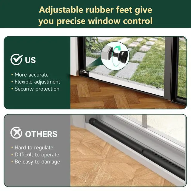 Alt view image 3 of 7 - Window Security Bars Adjustable, Window Bars Security Inside Vertical, Heavy Window Ac Lock Bar with Rubber Feet for Up and Down Windows, 17-32 inch Double Hung Window Stopper -4 PCS Patented