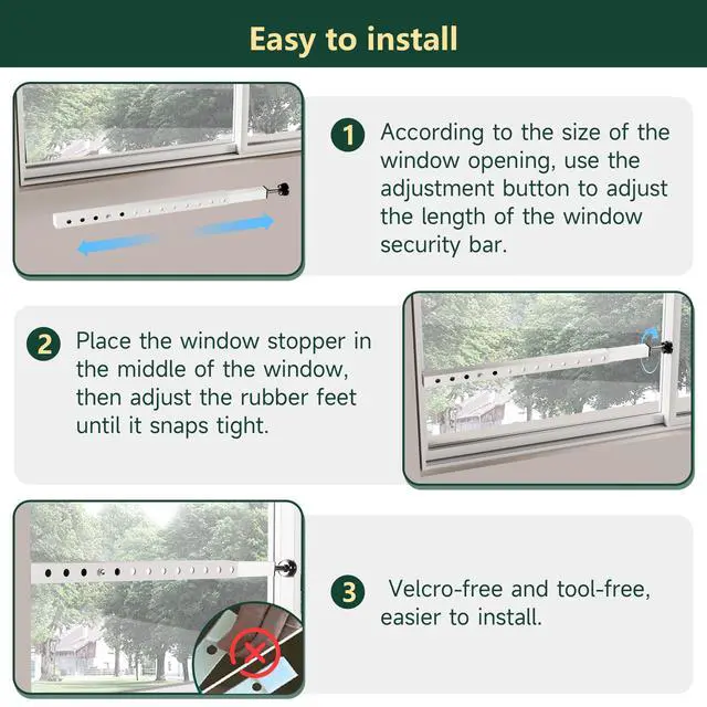 Alt view image 7 of 7 - Window Security Bars Adjustable, Window Bars Security Inside Vertical, Heavy Window Ac Lock Bar with Rubber Feet for Up and Down Windows, 17-32 inch Double Hung Window Stopper -4 PCS Patented