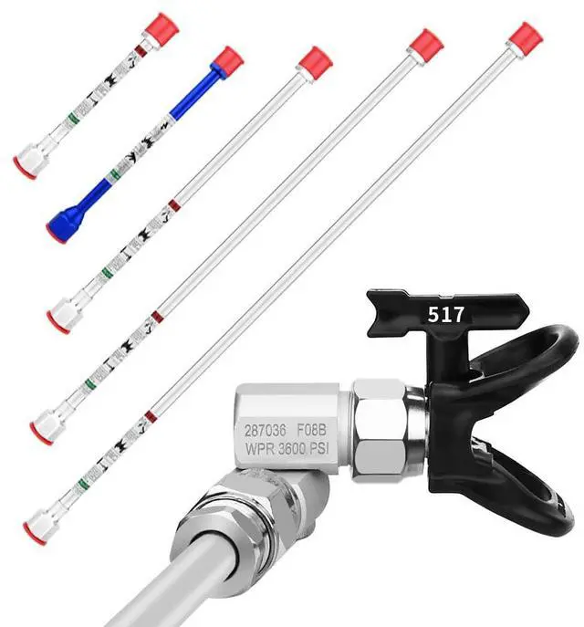 Main image of 8 Piece Set of Extension Pole Rod,Airless Paint Sprayer Gun Tip Extension Pole,with Swivel Joint Reversible Spray Tips and Tip Guard Protector (8in 12in 20in 30in 40in)