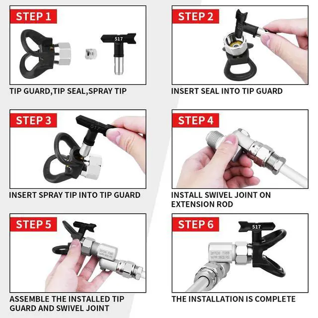 Alt view image 6 of 7 - 8 Piece Set of Extension Pole Rod,Airless Paint Sprayer Gun Tip Extension Pole,with Swivel Joint Reversible Spray Tips and Tip Guard Protector (8in 12in 20in 30in 40in)