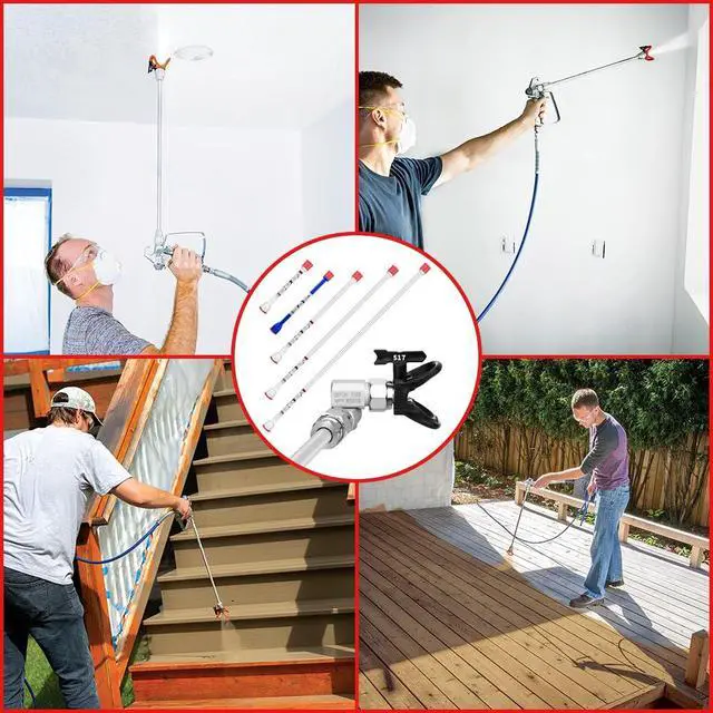 Alt view image 7 of 7 - 8 Piece Set of Extension Pole Rod,Airless Paint Sprayer Gun Tip Extension Pole,with Swivel Joint Reversible Spray Tips and Tip Guard Protector (8in 12in 20in 30in 40in)