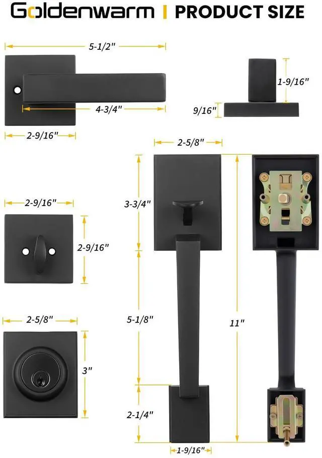 Alt view image 5 of 7 - Front Door Handle and Deadbolt Set, Black Front Door Lock Set with Reversible Handle Lever, Modern Front Door Hardware, Single Cylinder Front Door Entry Lock, Front Door Handles and Locks
