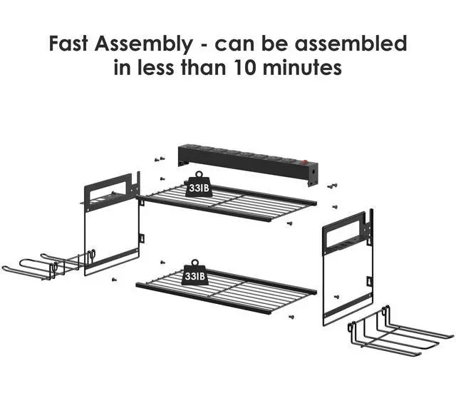Alt view image 5 of 7 - Garage Tools Storage with Charging Station. Power Tool Battery Organizer Utility Shelf with Power Strip. 4 Drills Holder Wall Mount Rack, Black