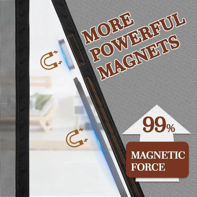 Alt view image 4 of 7 - Adjustable Magnetic Screen Door, Width 29"-33" Height 79"-81" | Reinforced Fiberglass Mesh, Full Frame Hook&Loop Strip, Hands-Free Entry, For Front, Back Patio Doors, Black