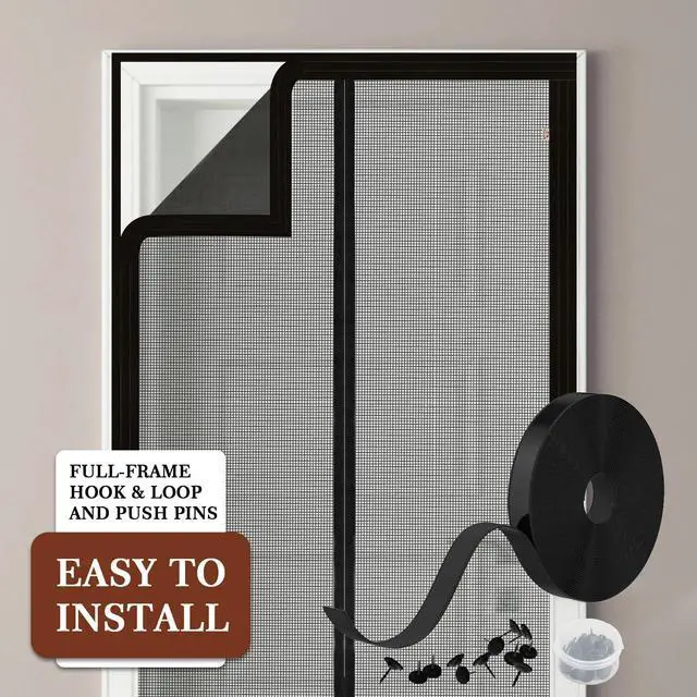 Alt view image 6 of 7 - Adjustable Magnetic Screen Door, Width 29"-33" Height 79"-81" | Reinforced Fiberglass Mesh, Full Frame Hook&Loop Strip, Hands-Free Entry, For Front, Back Patio Doors, Black