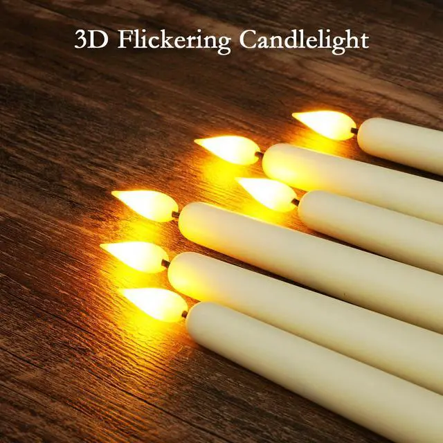 Alt view image 5 of 7 - 12 Pcs Flameless Taper Candles with Remote Timer Dimmer, 11 inches Ivory Taper Candles Battery Operated, Plastic LED Candlesticks with Flickering Flame for Halloween Christmas Church Wedding