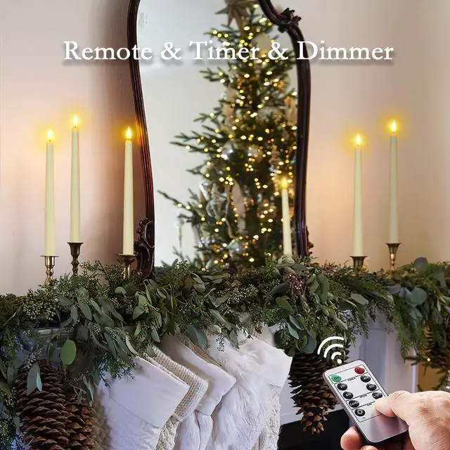 Alt view image 6 of 7 - 12 Pcs Flameless Taper Candles with Remote Timer Dimmer, 11 inches Ivory Taper Candles Battery Operated, Plastic LED Candlesticks with Flickering Flame for Halloween Christmas Church Wedding