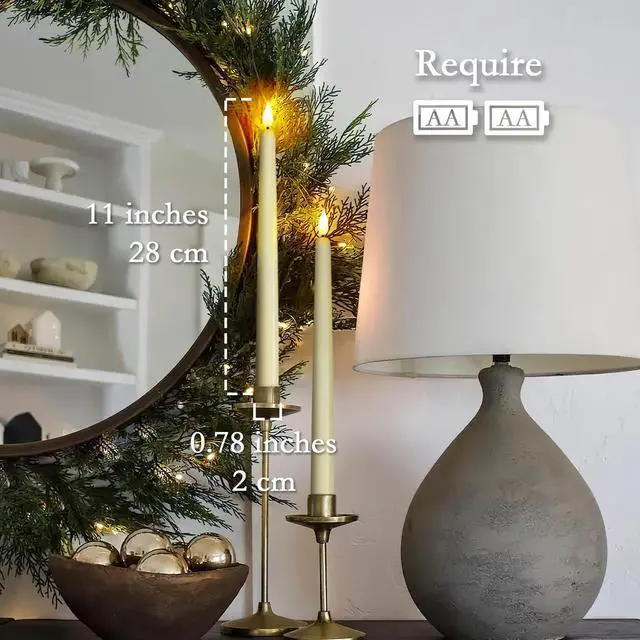 Alt view image 7 of 7 - 12 Pcs Flameless Taper Candles with Remote Timer Dimmer, 11 inches Ivory Taper Candles Battery Operated, Plastic LED Candlesticks with Flickering Flame for Halloween Christmas Church Wedding