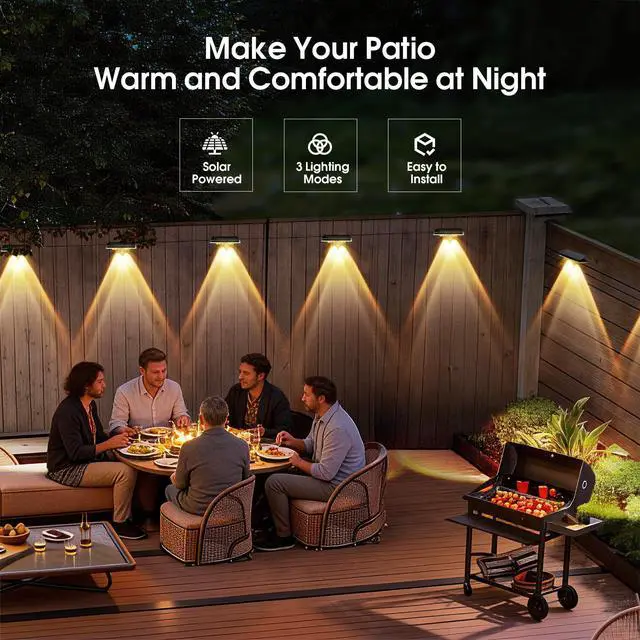 Alt view image 3 of 7 - Solar Fence Lights Outdoor, 3 Modes Warm/Neutral/Cool White Fence Lights Solar Powered for Outside, IP65 Waterproof, 60 Lumens Solar Light for Step, Pathway, Garden, Deck, Stairs - 8 Pack