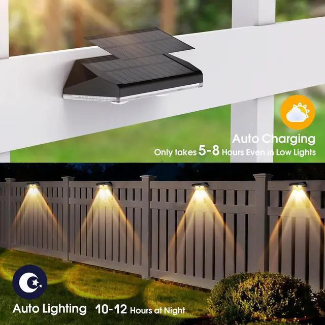 Alt view image 6 of 7 - Solar Fence Lights Outdoor, 3 Modes Warm/Neutral/Cool White Fence Lights Solar Powered for Outside, IP65 Waterproof, 60 Lumens Solar Light for Step, Pathway, Garden, Deck, Stairs - 8 Pack