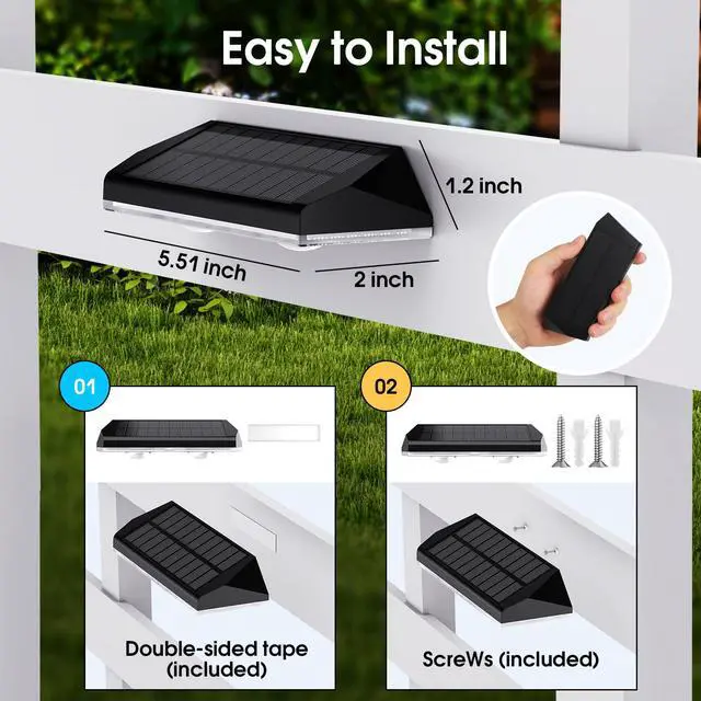 Alt view image 7 of 7 - Solar Fence Lights Outdoor, 3 Modes Warm/Neutral/Cool White Fence Lights Solar Powered for Outside, IP65 Waterproof, 60 Lumens Solar Light for Step, Pathway, Garden, Deck, Stairs - 8 Pack