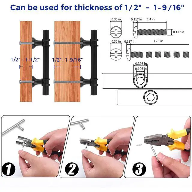 Alt view image 4 of 7 - Matte Black T-Bar Handles, Cabinet Pulls, 3 Inch, 30 Pack | 5 Inch Overall Length, Stainless Steel, Smooth Feel, Round Bar Shape, Screws Included, for Kitchen Drawers & Cupboards
